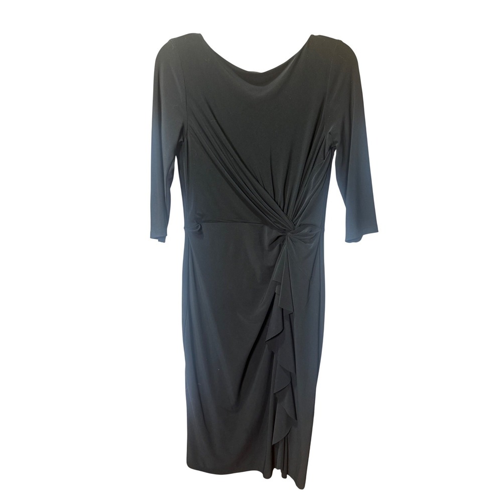 Lauren Ralph Lauren Black‎ Ruched Dress 3/4 Sleeve Size 6 Sheath Midi